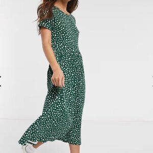 ASOS midi smock dress in green smudge spot print